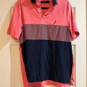 Nautica Men's Coral and Navy Polo Shirt